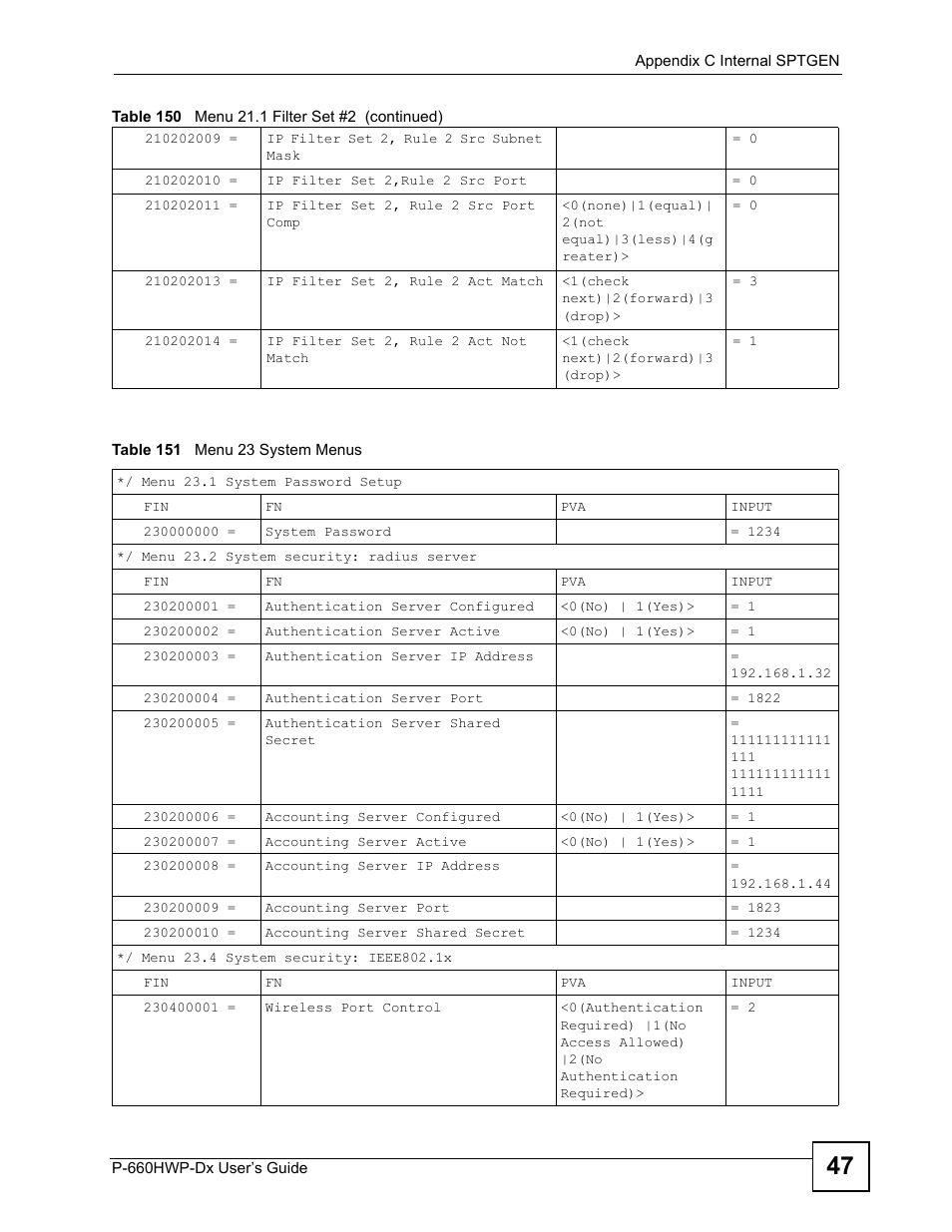 Table 151 menu 23 system menus | ZyXEL Communications 802.11g HomePlug AV ADSL2+ Gateway P-660HWP-Dx User Manual | Page 337 / 402