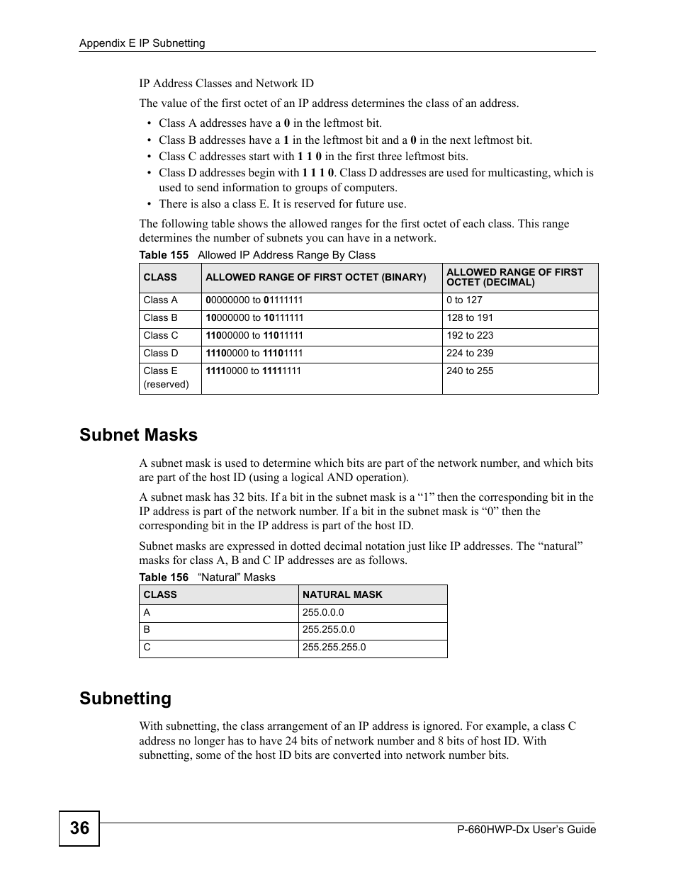 Subnet masks, Subnetting | ZyXEL Communications 802.11g HomePlug AV ADSL2+ Gateway P-660HWP-Dx User Manual | Page 358 / 402