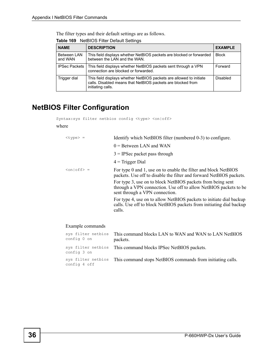 Netbios filter configuration | ZyXEL Communications 802.11g HomePlug AV ADSL2+ Gateway P-660HWP-Dx User Manual | Page 382 / 402
