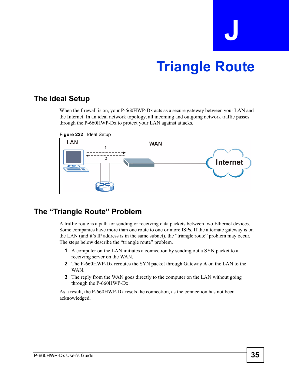 Triangle route, Appendix j triangle route, Figure 222 ideal setup | Triangle route (383) | ZyXEL Communications 802.11g HomePlug AV ADSL2+ Gateway P-660HWP-Dx User Manual | Page 383 / 402