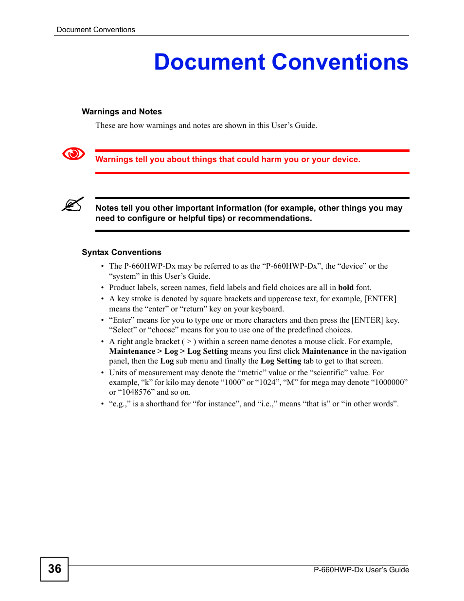 Document conventions | ZyXEL Communications 802.11g HomePlug AV ADSL2+ Gateway P-660HWP-Dx User Manual | Page 4 / 402