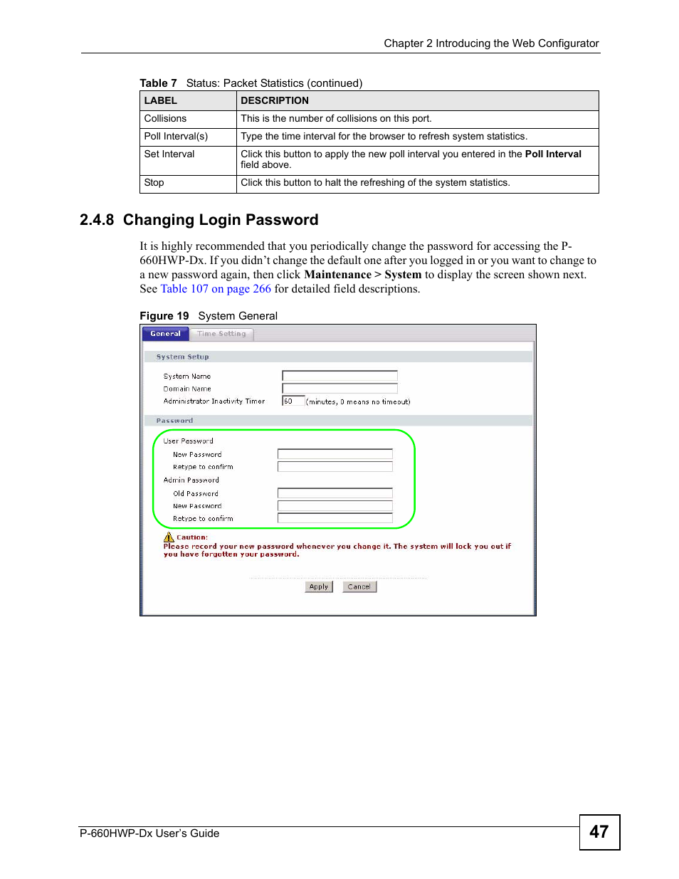 8 changing login password, Figure 19 system general | ZyXEL Communications 802.11g HomePlug AV ADSL2+ Gateway P-660HWP-Dx User Manual | Page 55 / 402