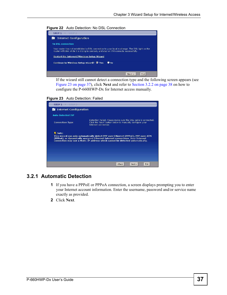 1 automatic detection | ZyXEL Communications 802.11g HomePlug AV ADSL2+ Gateway P-660HWP-Dx User Manual | Page 61 / 402