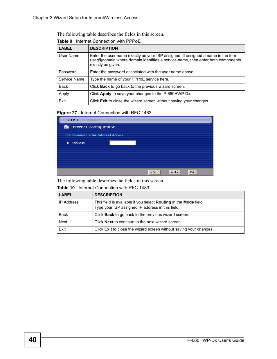 Figure 27 internet connection with rfc 1483 | ZyXEL Communications 802.11g HomePlug AV ADSL2+ Gateway P-660HWP-Dx User Manual | Page 64 / 402