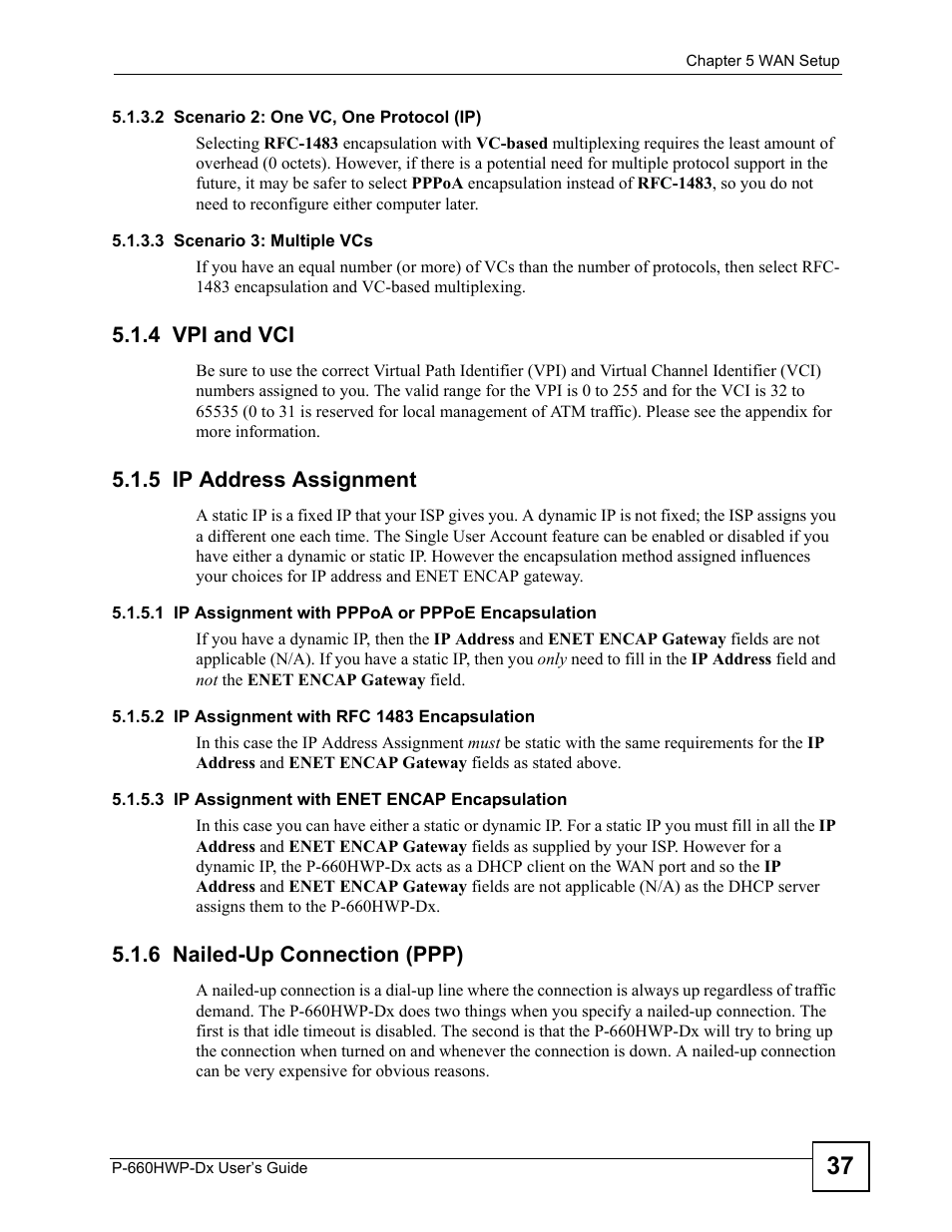 4 vpi and vci, 5 ip address assignment, 6 nailed-up connection (ppp) | ZyXEL Communications 802.11g HomePlug AV ADSL2+ Gateway P-660HWP-Dx User Manual | Page 83 / 402