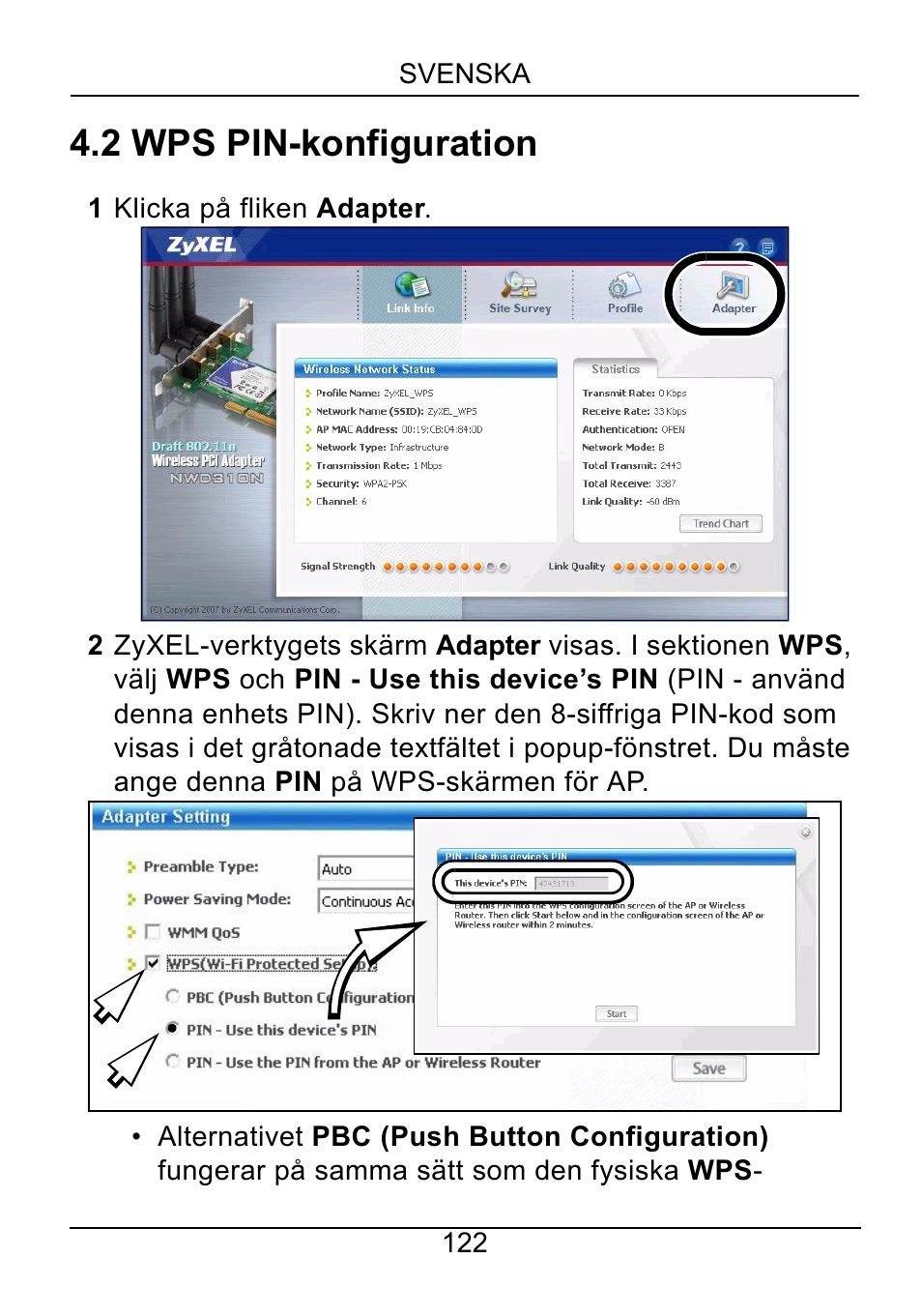 2 wps pin-konfiguration | ZyXEL Communications NWD310N User Manual | Page 122 / 127