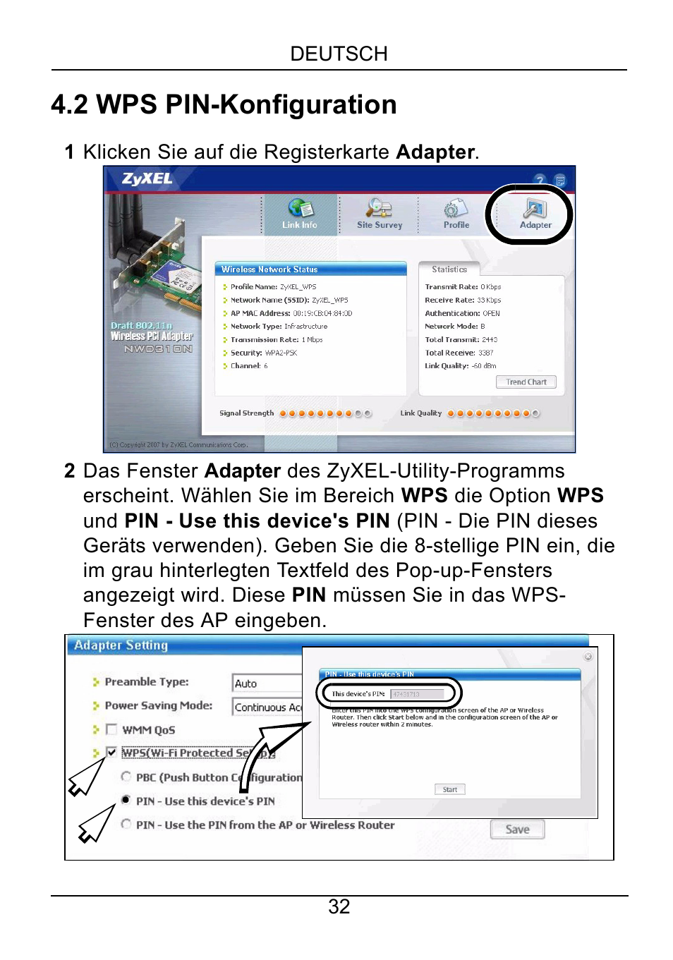 2 wps pin-konfiguration | ZyXEL Communications NWD310N User Manual | Page 32 / 127