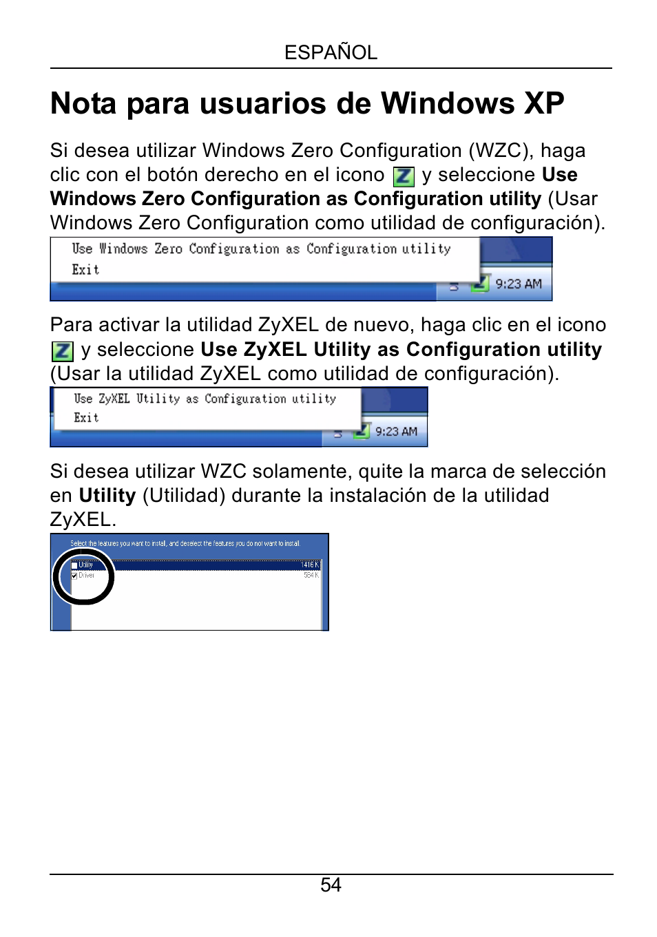 Nota para usuarios de windows xp | ZyXEL Communications NWD310N User Manual | Page 54 / 127