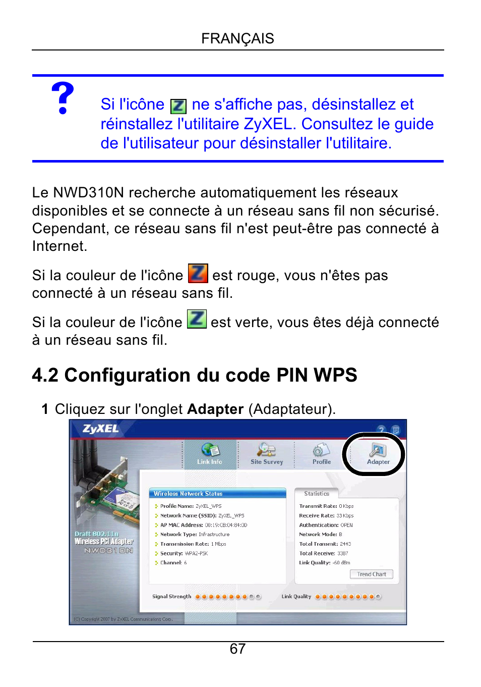2 configuration du code pin wps | ZyXEL Communications NWD310N User Manual | Page 67 / 127