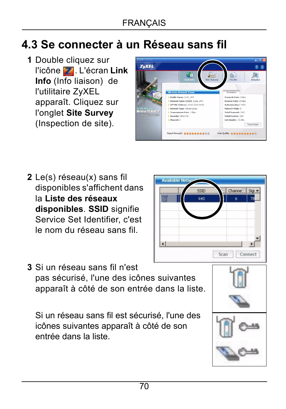 3 se connecter à un réseau sans fil | ZyXEL Communications NWD310N User Manual | Page 70 / 127