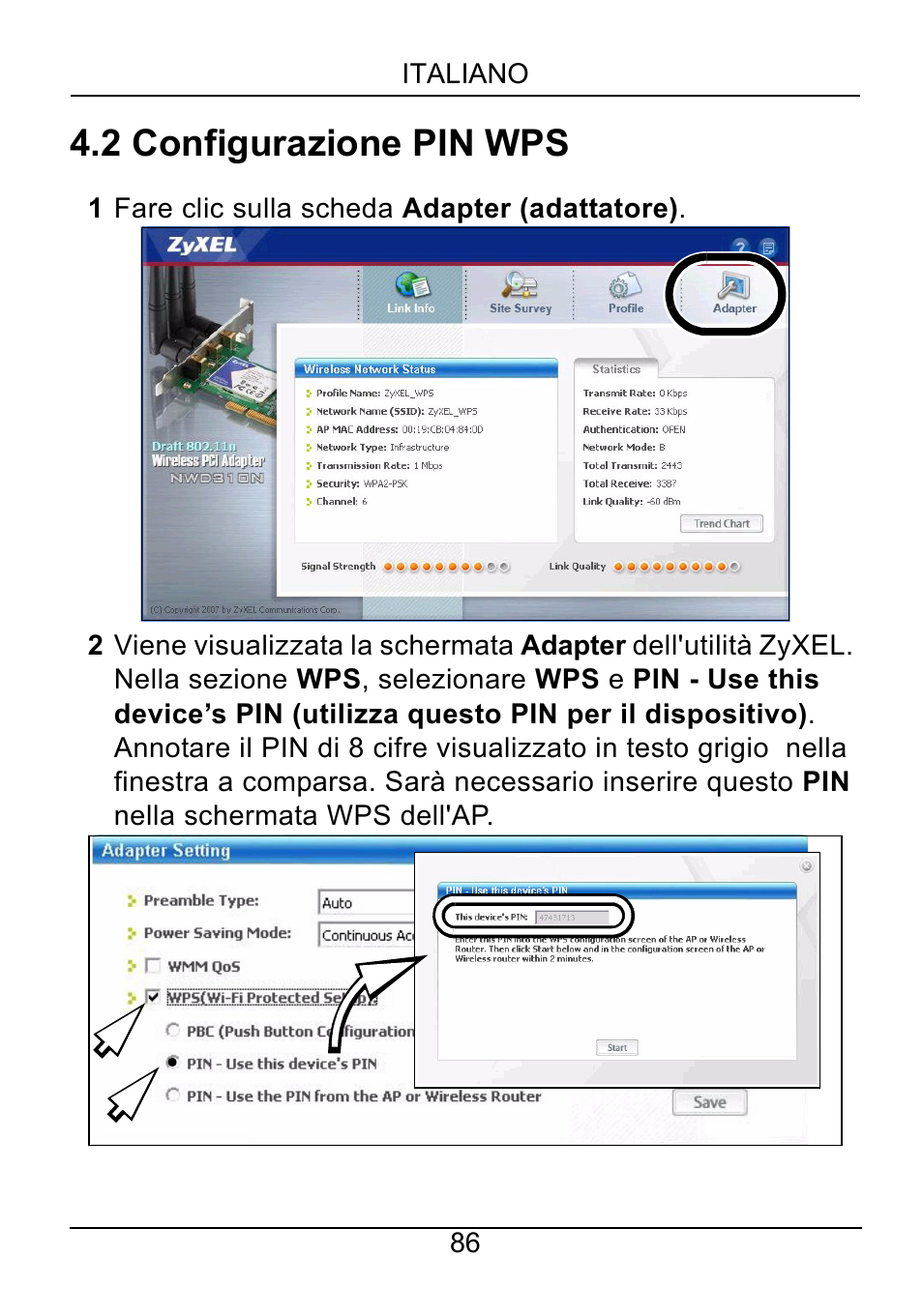 2 configurazione pin wps | ZyXEL Communications NWD310N User Manual | Page 86 / 127