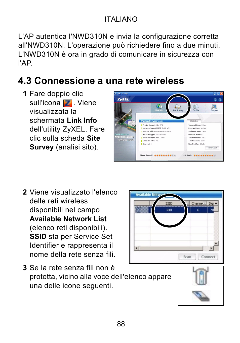 3 connessione a una rete wireless | ZyXEL Communications NWD310N User Manual | Page 88 / 127