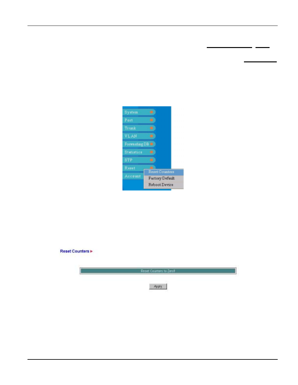 Reset, Introduction, Reset counters | Chapter 11 reset, 1 introduction, 2 reset counters | ZyXEL Communications PES-1014 User Manual | Page 67 / 81