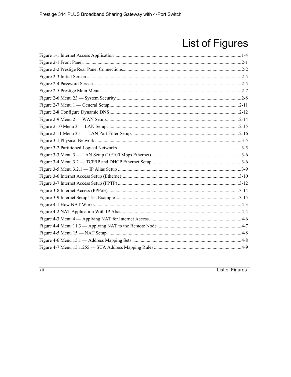 List of figures | ZyXEL Communications Prestige 314 PLUS User Manual | Page 12 / 225