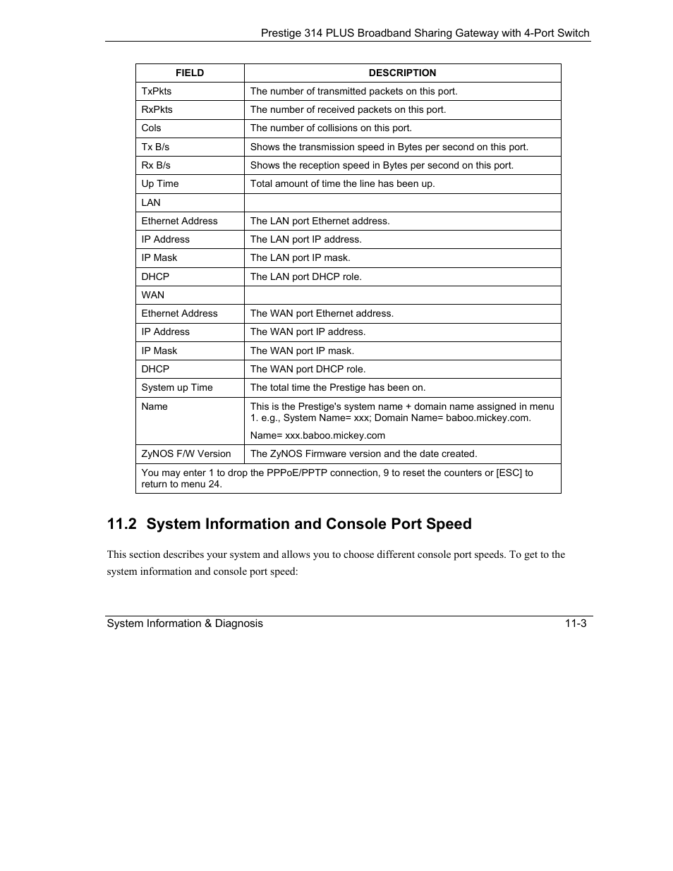 System information and console port speed, 2 system information and console port speed | ZyXEL Communications Prestige 314 PLUS User Manual | Page 151 / 225