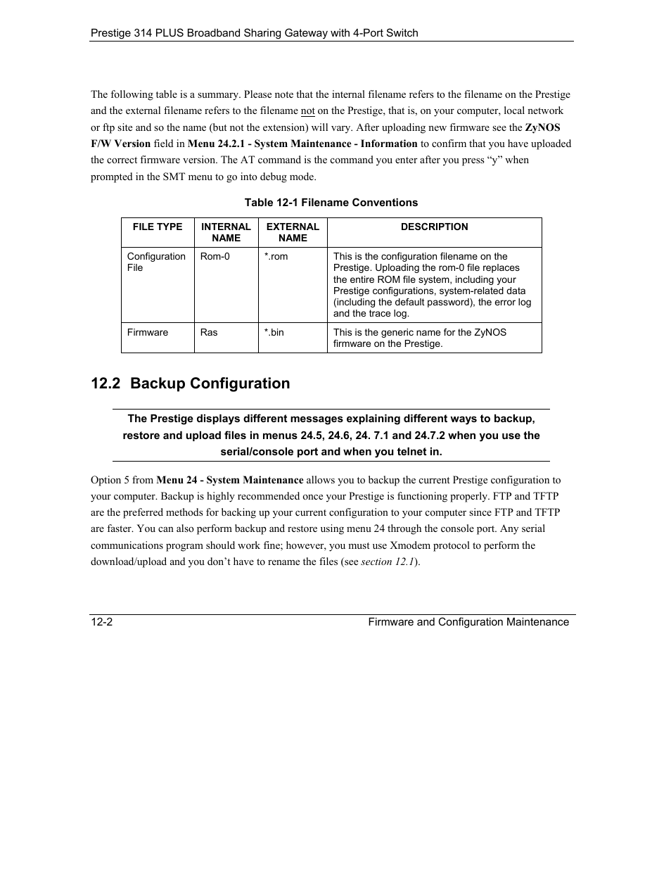 Backup configuration, 2 backup configuration | ZyXEL Communications Prestige 314 PLUS User Manual | Page 164 / 225