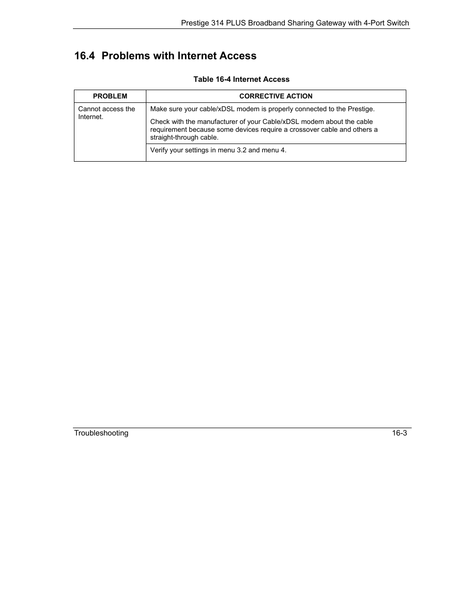 Problems with internet access, 4 problems with internet access | ZyXEL Communications Prestige 314 PLUS User Manual | Page 201 / 225