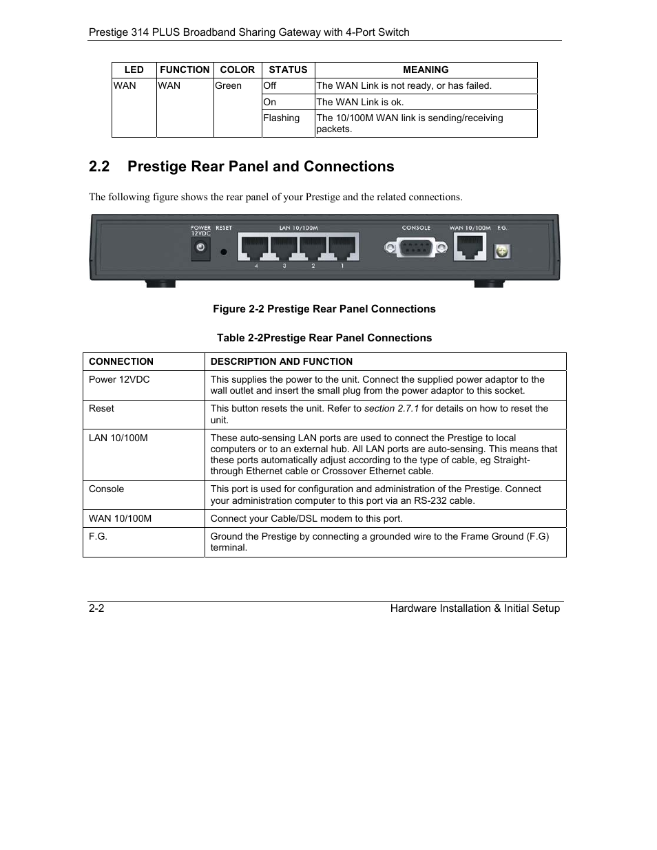 Prestige rear panel and connections, 2 prestige rear panel and connections | ZyXEL Communications Prestige 314 PLUS User Manual | Page 30 / 225