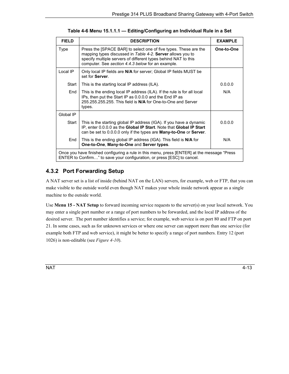 Port forwarding setup, 2 port forwarding setup | ZyXEL Communications Prestige 314 PLUS User Manual | Page 75 / 225
