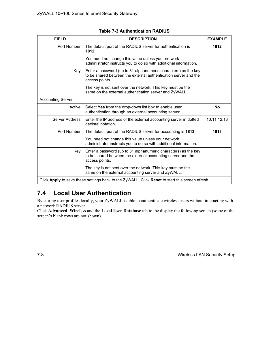 Local user authentication, 4 local user authentication | ZyXEL Communications 10 User Manual | Page 106 / 495