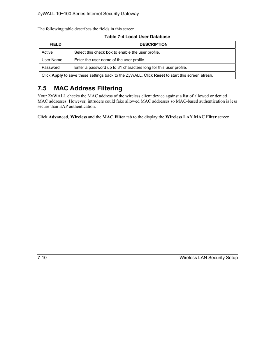 Mac address filtering, 5 mac address filtering | ZyXEL Communications 10 User Manual | Page 108 / 495
