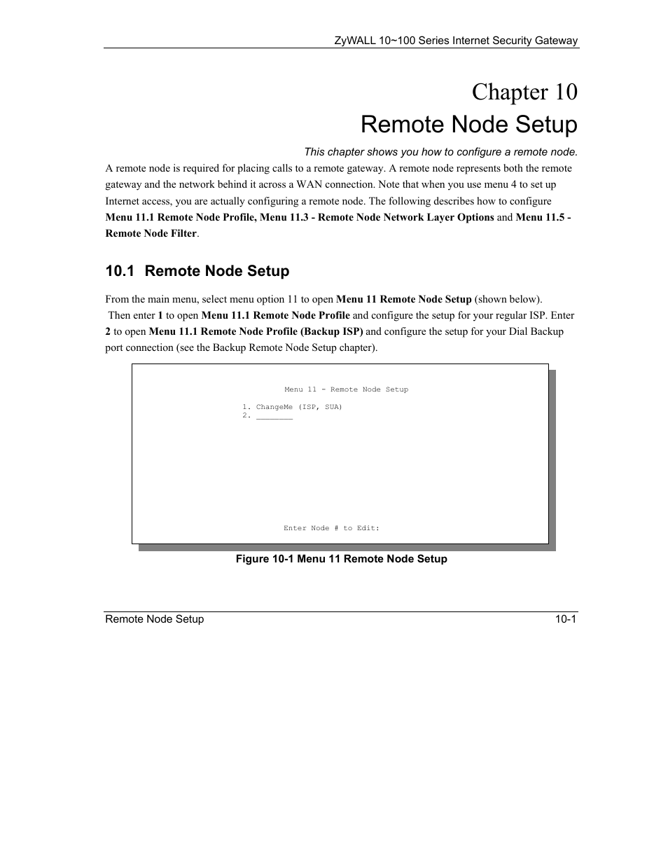 Remote node setup, Chapter 10 remote node setup, 1 remote node setup | ZyXEL Communications 10 User Manual | Page 123 / 495