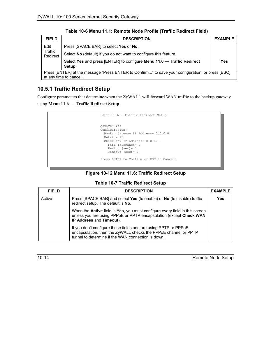 1 traffic redirect setup | ZyXEL Communications 10 User Manual | Page 136 / 495