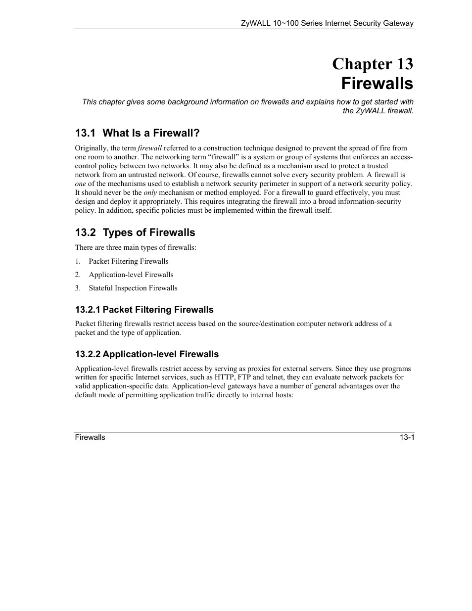 Firewalls, What is a firewall, Types of firewalls | Chapter 13 firewalls | ZyXEL Communications 10 User Manual | Page 173 / 495