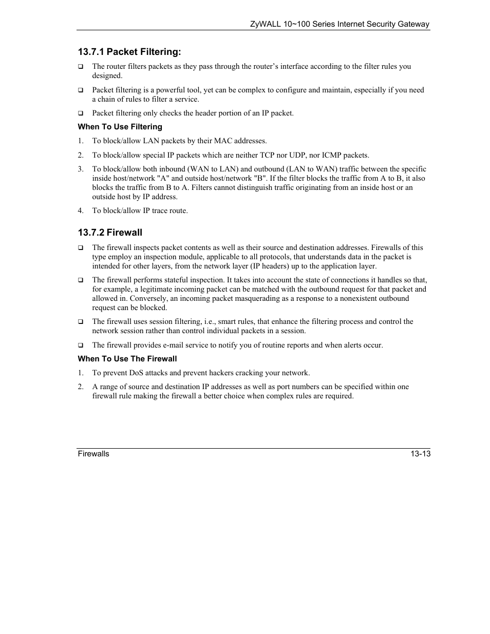 1 packet filtering, 2 firewall | ZyXEL Communications 10 User Manual | Page 185 / 495