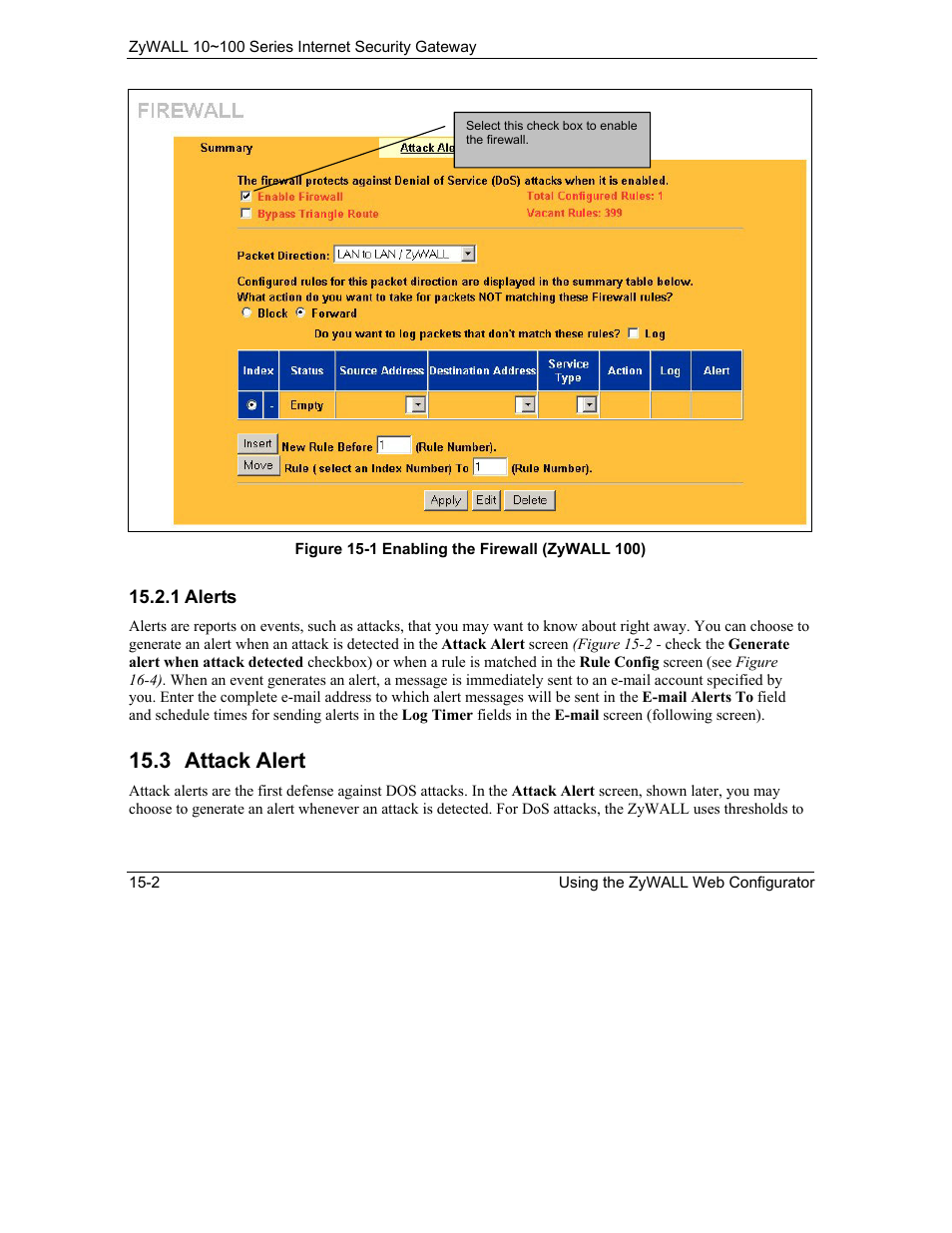 Attack alert, 3 attack alert | ZyXEL Communications 10 User Manual | Page 190 / 495