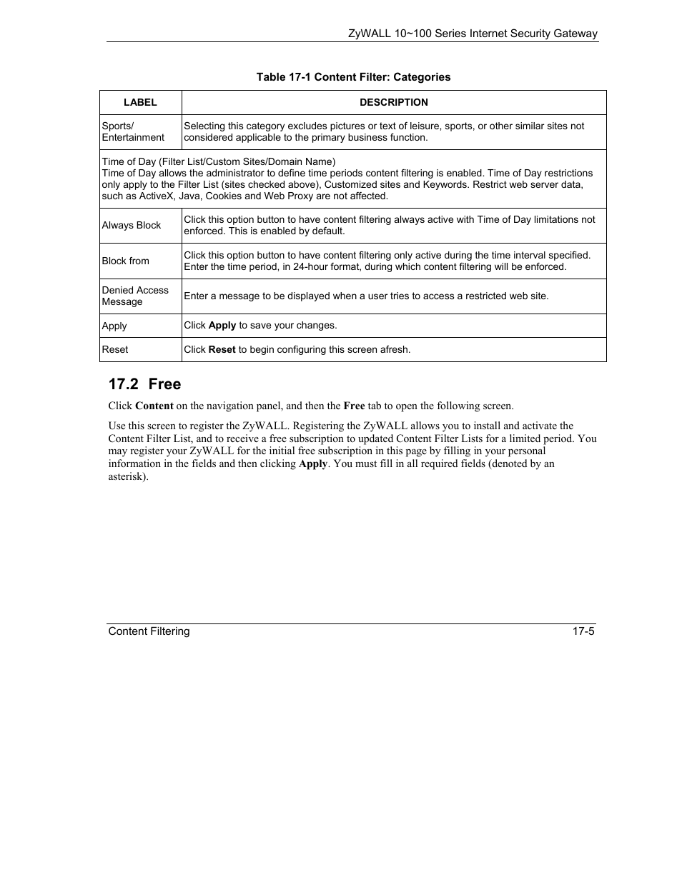 Free, 2 free | ZyXEL Communications 10 User Manual | Page 223 / 495