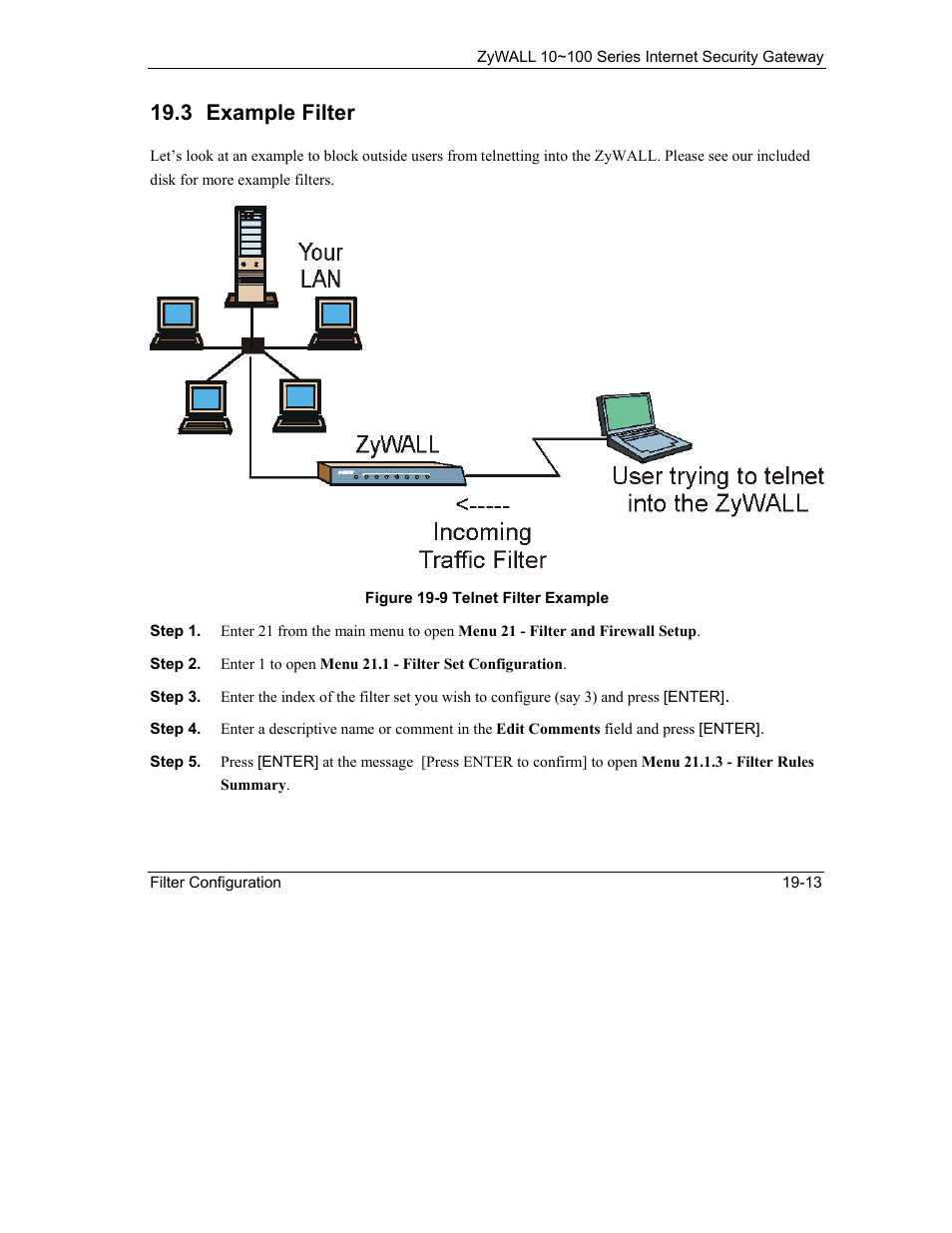 Example filter, 3 example filter | ZyXEL Communications 10 User Manual | Page 255 / 495