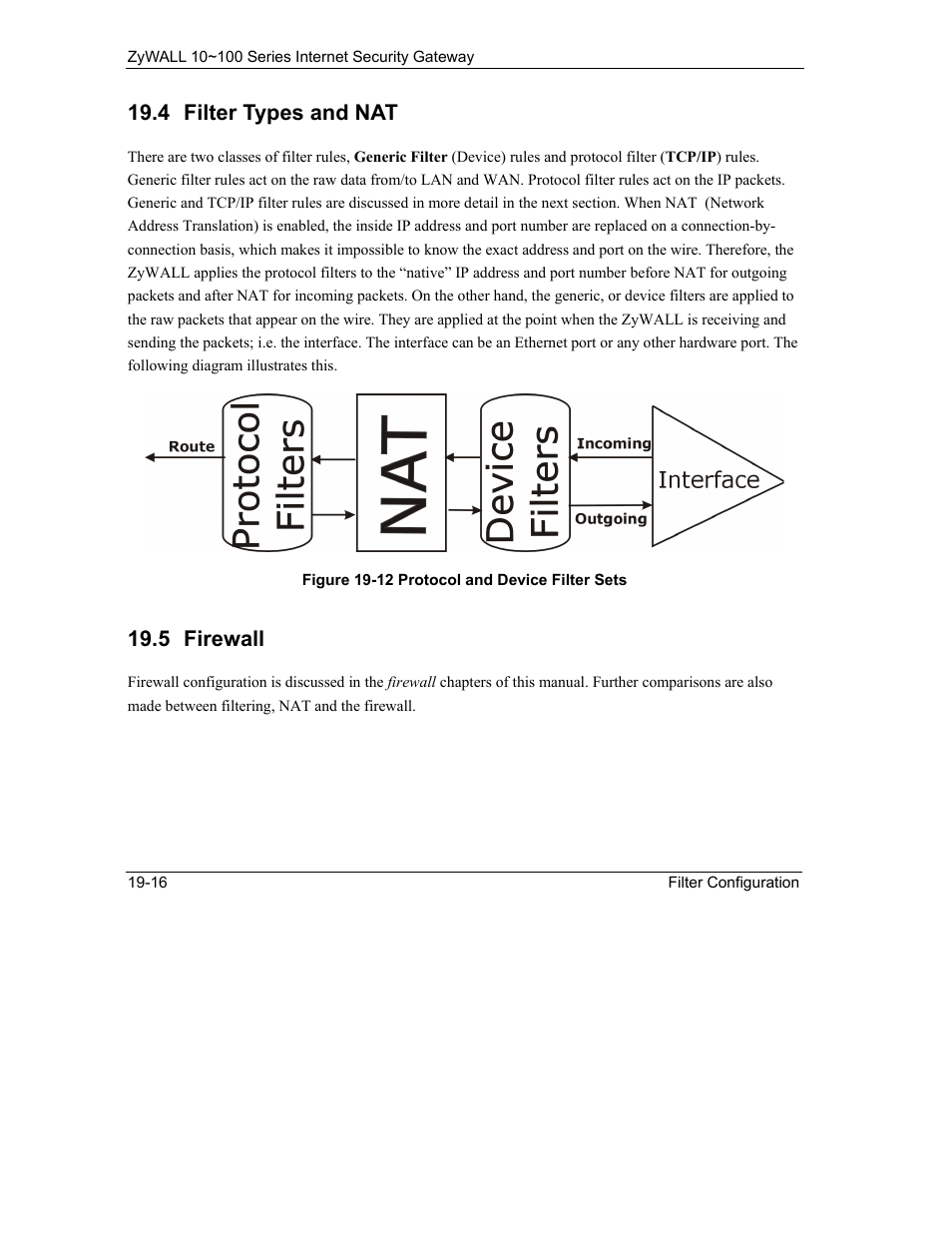 Filter types and nat, Firewall, 4 filter types and nat | 5 firewall | ZyXEL Communications 10 User Manual | Page 258 / 495