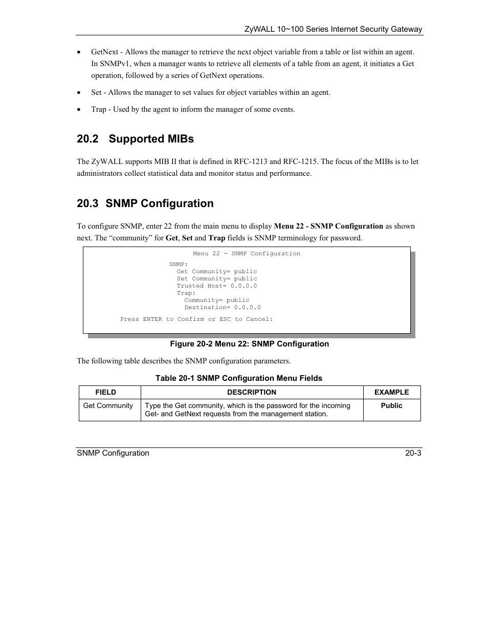 Supported mibs, Snmp configuration, 2 supported mibs | 3 snmp configuration | ZyXEL Communications 10 User Manual | Page 263 / 495