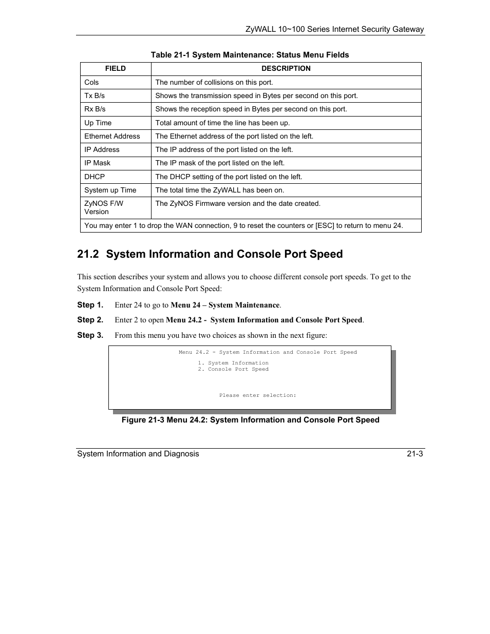 System information and console port speed, 2 system information and console port speed | ZyXEL Communications 10 User Manual | Page 269 / 495