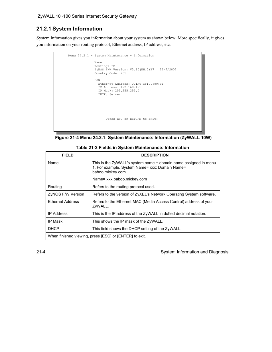 1 system information | ZyXEL Communications 10 User Manual | Page 270 / 495