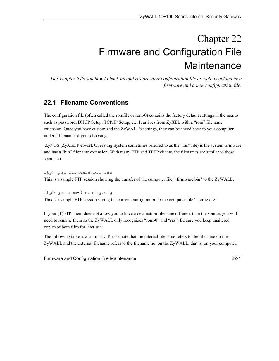 Firmware and configuration file maintenance, Filename conventions | ZyXEL Communications 10 User Manual | Page 279 / 495