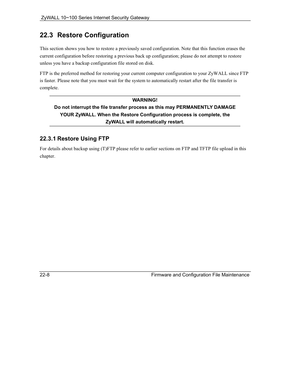 Restore configuration, 3 restore configuration | ZyXEL Communications 10 User Manual | Page 286 / 495