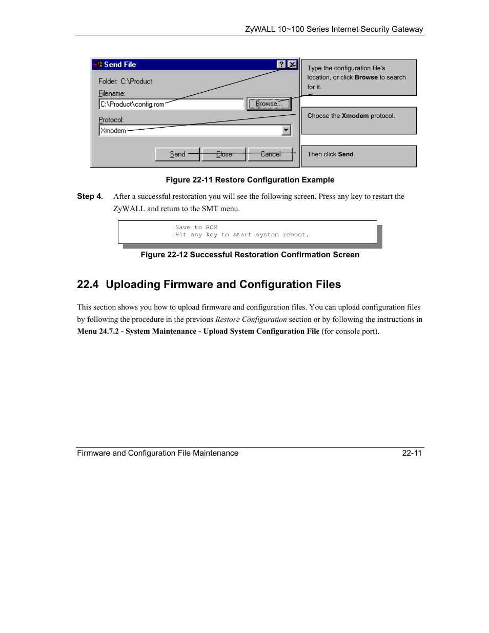 Uploading firmware and configuration files, 4 uploading firmware and configuration files | ZyXEL Communications 10 User Manual | Page 289 / 495