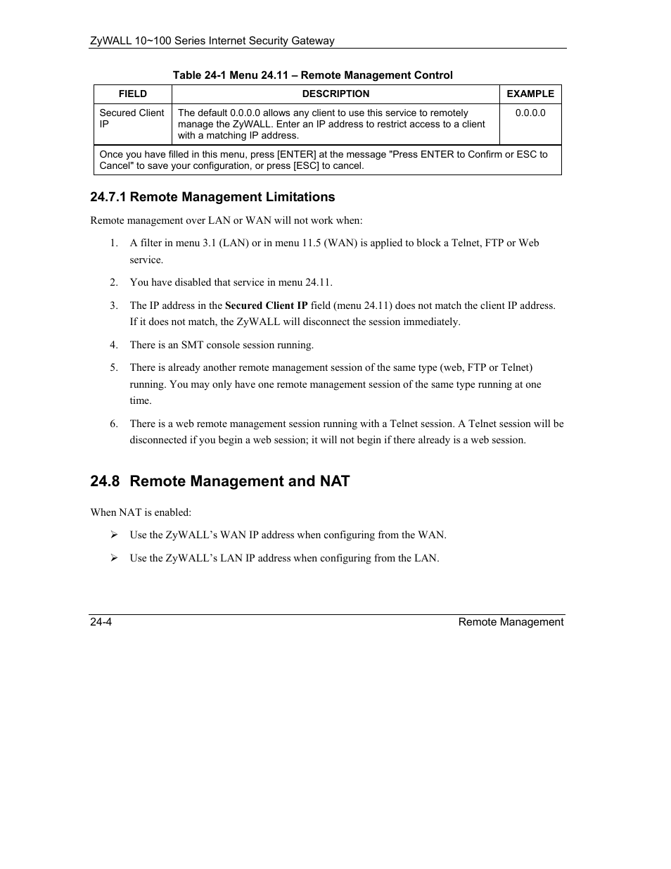 Remote management and nat, 8 remote management and nat | ZyXEL Communications 10 User Manual | Page 312 / 495