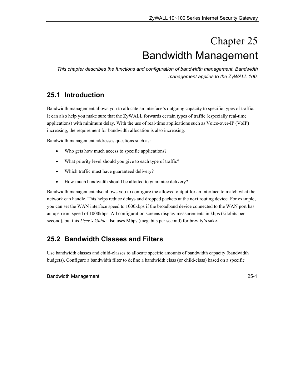 Bandwidth management, Introduction, Bandwidth classes and filters | Chapter 25 bandwidth management | ZyXEL Communications 10 User Manual | Page 317 / 495