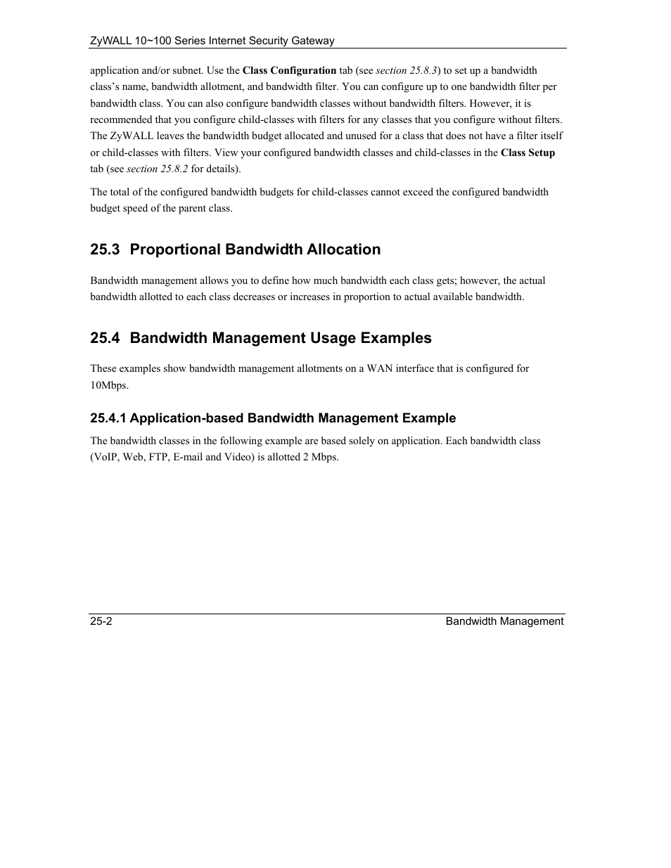 Proportional bandwidth allocation, Bandwidth management usage examples, 3 proportional bandwidth allocation | 4 bandwidth management usage examples | ZyXEL Communications 10 User Manual | Page 318 / 495