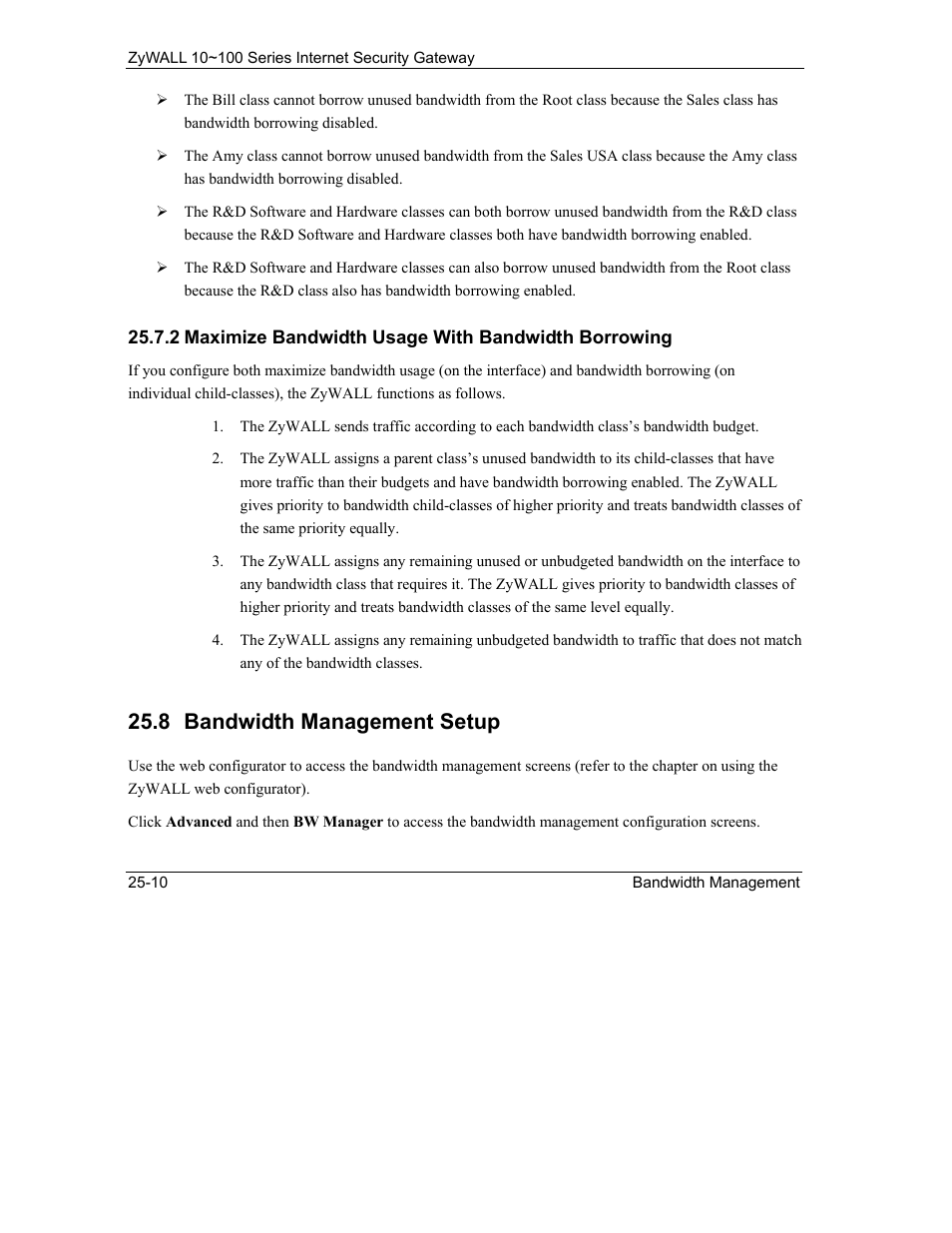 Bandwidth management setup, 8 bandwidth management setup | ZyXEL Communications 10 User Manual | Page 326 / 495