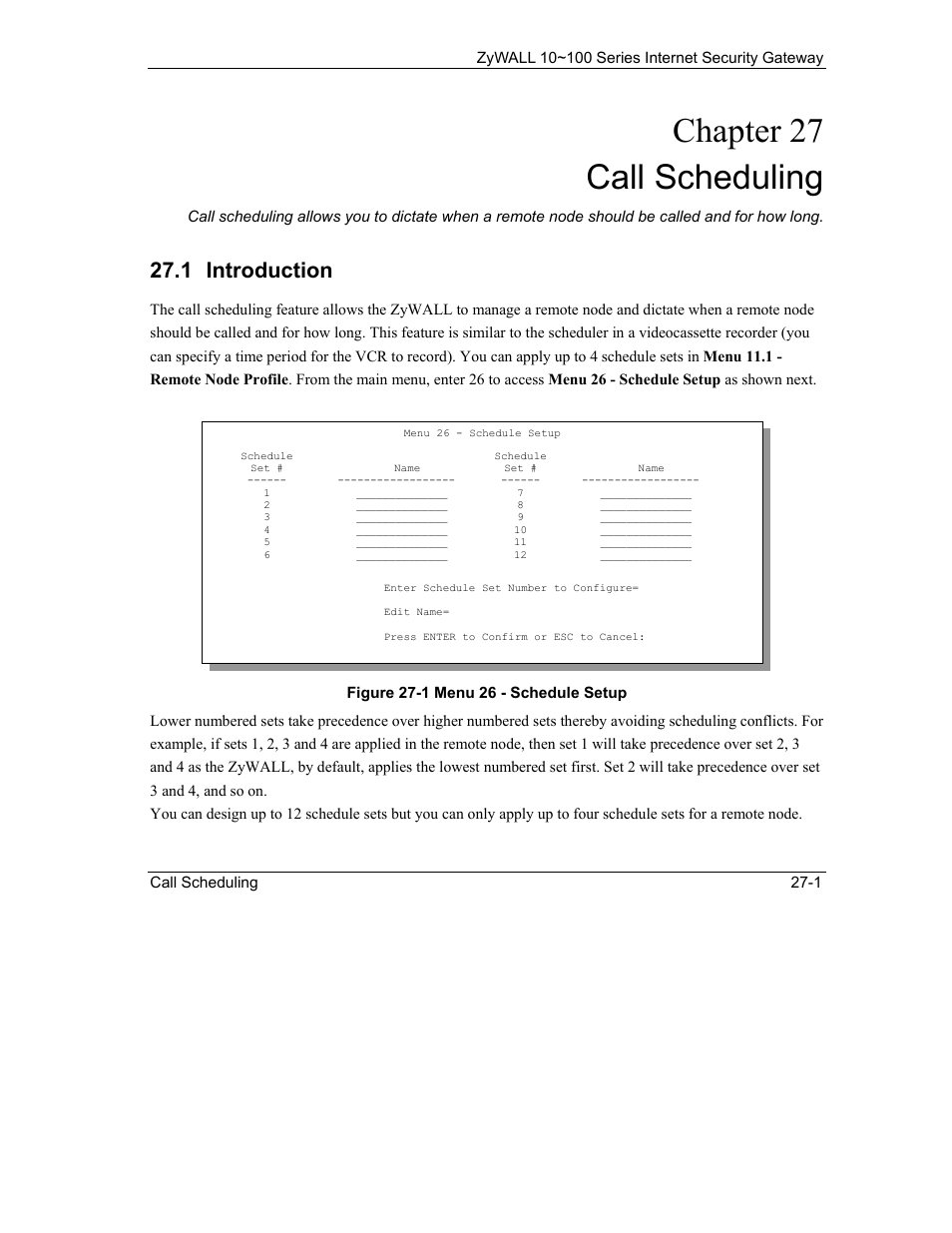 Call scheduling, Introduction, Chapter 27 call scheduling | 1 introduction | ZyXEL Communications 10 User Manual | Page 347 / 495