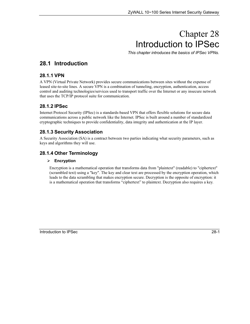 Introduction to ipsec, Introduction, Chapter 28 introduction to ipsec | ZyXEL Communications 10 User Manual | Page 353 / 495