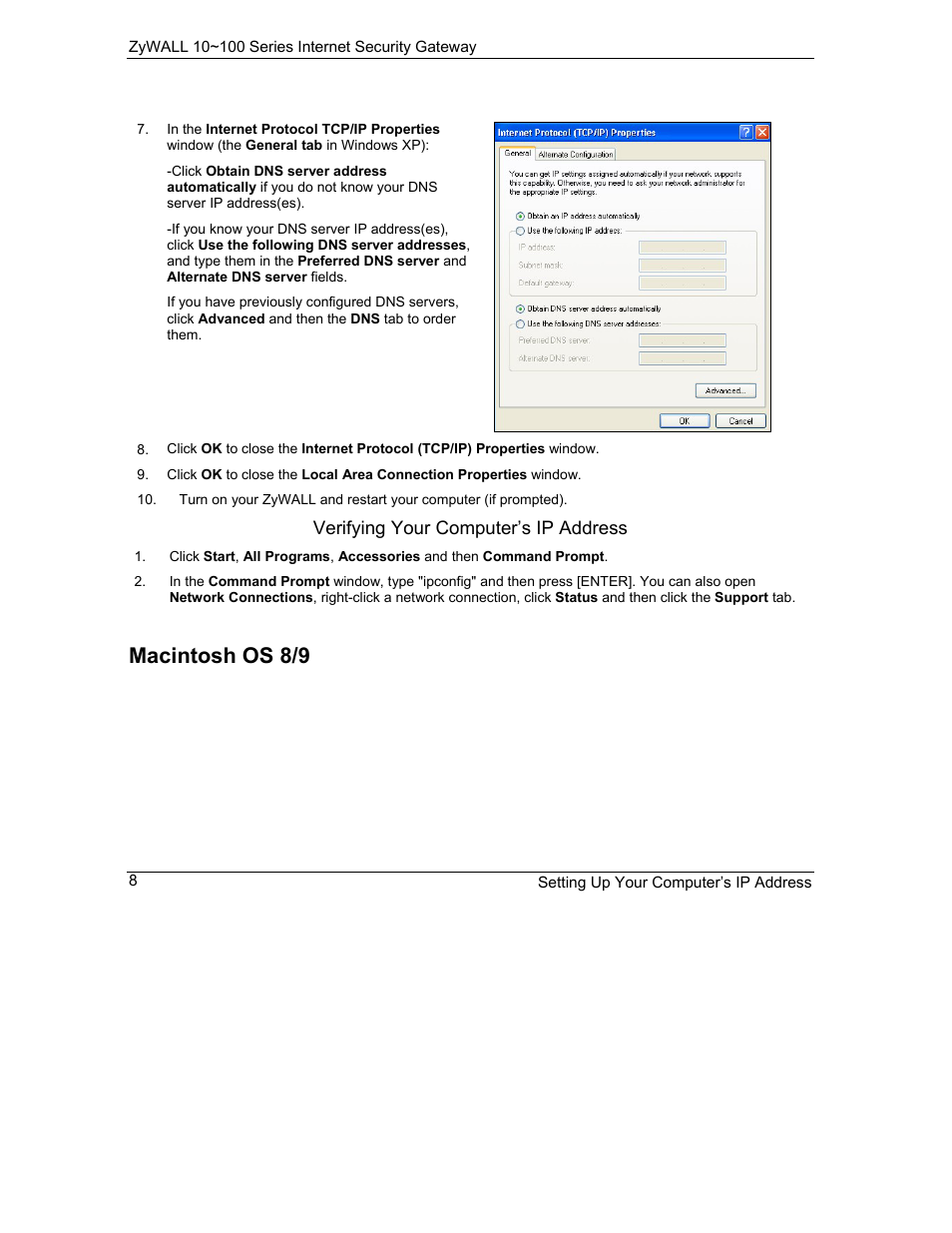 Macintosh os 8/9 | ZyXEL Communications 10 User Manual | Page 400 / 495