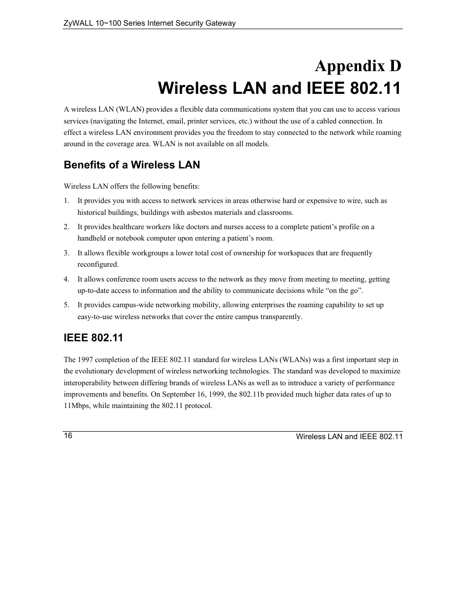 Wireless lan and ieee 802.11, Benefits of a wireless lan | ZyXEL Communications 10 User Manual | Page 408 / 495