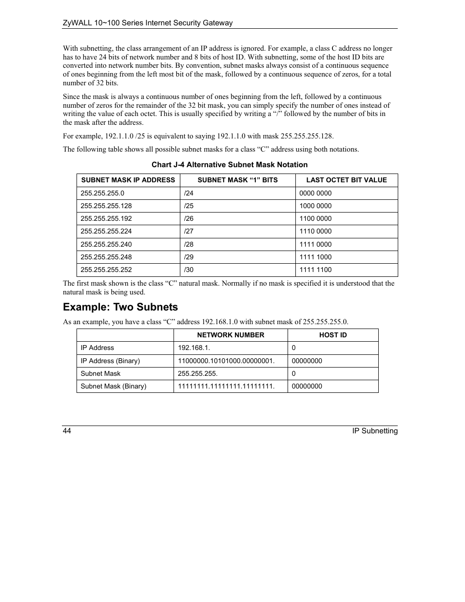 Example: two subnets | ZyXEL Communications 10 User Manual | Page 436 / 495
