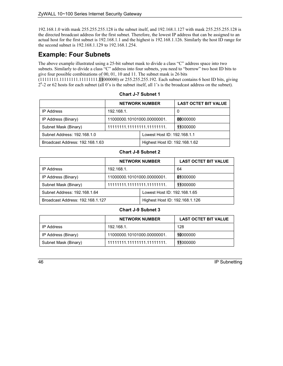Example: four subnets | ZyXEL Communications 10 User Manual | Page 438 / 495
