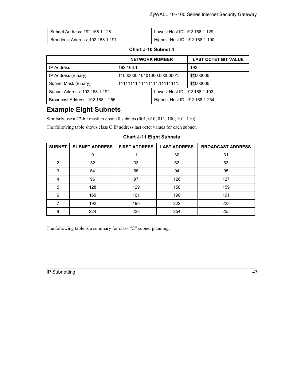 Example eight subnets | ZyXEL Communications 10 User Manual | Page 439 / 495